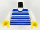 Part No: 973px61c02  Name: Torso Horizontal Blue Stripes Pattern / White Arms / Yellow Hands