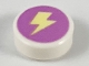 Part No: 98138pb123  Name: Tile, Round 1 x 1 with Bright Light Yellow Lightning Bolt on Medium Lavender Background Pattern