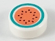 Part No: 98138pb126  Name: Tile, Round 1 x 1 with Coral Watermelon with Dark Turquoise Rind and Black Seeds Pattern