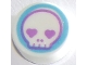 Part No: 98138pb132  Name: Tile, Round 1 x 1 with Skull Face with Heart Eyes in Medium Azure Circle Pattern