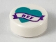 Part No: 98138pb147  Name: Tile, Round 1 x 1 with Dark Turquoise Heart and Banner with Dark Purple 'BFF' Pattern