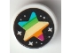 Part No: 98138pb250  Name: Tile, Round 1 x 1 with Stars and Rainbow Star on Black Background Pattern