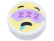 Part No: 98138pb268  Name: Tile, Round 1 x 1 with Emoji, Bright Light Yellow Face, Lavender Eye Mask, Dark Pink 'ZZZ', Medium Azure Drool, and Black Open Mouth and Eyebrows Pattern