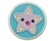Part No: 98138pb273  Name: Tile, Round 1 x 1 with Lavender Starfish with Black Eyes and Dark Pink Mouth on Medium Azure Background Pattern