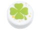 Part No: 98138pb303  Name: Tile, Round 1 x 1 with Lime Four-Leaf Clover and Yellow Sparkles Pattern