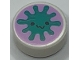 Part No: 98138pb313  Name: Tile, Round 1 x 1 with Dark Turquoise Bacteria / Virus with Face on Lavender Background Pattern