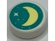 Part No: 98138pb316  Name: Tile, Round 1 x 1 with Bright Light Yellow Crescent Moon and Stars on Dark Turquoise Background Pattern