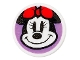 Part No: 98138pb330  Name: Tile, Round 1 x 1 with Minnie Mouse Head Smiling with Red Bow on Medium Lavender Background Pattern