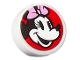 Part No: 98138pb332  Name: Tile, Round 1 x 1 with Minnie Mouse Head Profile with Bright Pink Bow on Red Background Pattern