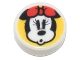 Part No: 98138pb335  Name: Tile, Round 1 x 1 with Minnie Mouse Head Surprised with Red Bow on Yellow Background Pattern