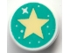 Part No: 98138pb351  Name: Tile, Round 1 x 1 with Spots and Bright Light Yellow Star on Dark Turquoise Background Pattern
