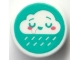 Part No: 98138pb352  Name: Tile, Round 1 x 1 with Rain Cloud with Face, Closed Eyes, and Coral Cheeks on Dark Turquoise Background Pattern