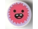 Part No: 98138pb354  Name: Tile, Round 1 x 1 with Coral Furry Monster Head with Open Mouth Smile with 2 Top Teeth and Tongue on Lavender Background Pattern