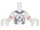Lot ID: 350246163  Part No: FTBpb070c01  Name: Torso Mini Doll Boy Spacesuit with Silver Collar, Buttons, and Classic Space Logo Pattern, White Arms with Hands with Coral Stripes