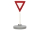 Lot ID: 381570117  Part No: bb0134pb01c02  Name: Road Sign with Post, Triangle Inverted with Yield Pattern, Type 2 Base
