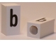 Part No: bb0695pb46  Name: Tile, Modified 1 x 2 x 5/6 Stud Hole in End with Black Lowercase Letter b Pattern
