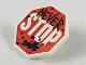 Part No: bb0883pb01  Name: Minifigure, Shield Octagonal  with Stop Sign, Black 'NEVER' and Splotches Pattern