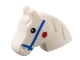 Part No: bb1293pb01  Name: Minifigure, Utensil Stick Pony Head with Blue Bridle, Black Eyes, Red Spot on Cheeks Pattern