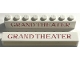 Part No: crssprt01pb009  Name: Brick 1 x 8 without Bottom Tubes with Cross Side Supports with Red 'GRAND THEATER' Serif Thin Pattern