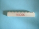 Part No: crssprt01pb04  Name: Brick 1 x 8 without Bottom Tubes with Cross Side Supports with Red 'KIOSK' Thin (Letters Close) Pattern