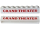 Part No: crssprt01pb114  Name: Brick 1 x 8 without Bottom Tubes with Cross Side Supports with Red 'Grand Theater' Sans-Serif Bold Pattern