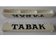 Part No: crssprt01pb43  Name: Brick 1 x 8 without Bottom Tubes with Cross Side Supports with Black 'TABAK' thick Serif Pattern