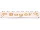 Part No: crssprt01pb77  Name: Brick 1 x 8 without Bottom Tubes with Cross Side Supports with Gold 'Bager' and Pretzels Wide Pattern