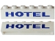 Part No: crssprt02pb124  Name: Brick 1 x 6 without Bottom Tubes with Cross Side Supports with Blue 'HOTEL' Sans-Serif Bold Small Pattern