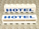Part No: crssprt02pb26  Name: Brick 1 x 6 without Bottom Tubes with Cross Side Supports with Blue 'HOTEL' Thick Pattern