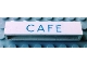 Part No: crssprt02pb70  Name: Brick 1 x 6 without Bottom Tubes with Cross Side Supports with Blue 'CAFE' Thin Letters Pattern