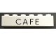 Lot ID: 400475678  Part No: crssprt02pb94  Name: Brick 1 x 6 without Bottom Tubes with Cross Supports with Black 'CAFE' Thin Letters Pattern