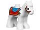Part No: horse03c01pb04  Name: Duplo Horse Baby Foal Pony with Blue and Red Saddle and Red Bridle Pattern