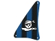 Part No: sailbb37  Name: Cloth Sail Triangular 15 x 22 with Black and Blue Stripes, Skull and Cutlass Pattern