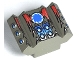 Part No: 30601pb04  Name: Brick, Modified 2 x 2 No Studs, Sloped with Angled Side Block Extensions with Red Flames and Blue Saw Blade on White Circle Pattern