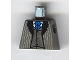 Part No: 973pb0060  Name: Torso Suit Jacket Open with Light Gray Pinstripes and Black Lapels over Silver Vest and White Undershirt, Blue Tie Pattern