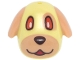 Part No: 109654pb01  Name: Minifigure, Head, Modified Dog (Golden Retriever) with Molded Nougat Long Rounded Ears and Printed Snout, Eyepatch, Reddish Orange Eyes, Dark Brown Nose and Mouth, Red Tongue Pattern