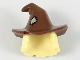 Part No: 20606pb03  Name: Minifigure, Hair Combo, Hair with Hat, Mid-Length Scraggly with Molded Reddish Brown Floppy Witch Hat and Printed Tan Patch Pattern