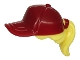 Lot ID: 274075001  Part No: 35660pb05  Name: Minifigure, Hair Combo, Hair with Hat, Ponytail with Molded Dark Red Ball Cap Pattern