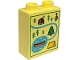 Part No: 4066pb845  Name: Duplo, Brick 1 x 2 x 2 with Map with Medium Azure River and Lake, Green Trees, Ladybug, Reddish Orange Canoe, Yellow Tent and Black Compass Rose Pattern
