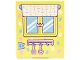 Lot ID: 389698268  Part No: 42509pb03  Name: Glass for Window 1 x 6 x 6 Flat Front with Bright Light Blue, Bright Pink and White Cat Heads, Window, Shade and Shelf with Kitchen Utensils Pattern