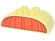 Part No: 98223pb051  Name: Duplo, Brick 2 x 4 Slope Curved Double with Reddish Orange and Dark Red Awning Pattern