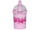 Part No: 20398pb03  Name: Minifigure, Utensil Cup, Dome Lid Cup and Straw with Molded Trans-Clear Lid and Printed White, Dark Pink and Magenta Soda / Bubble Tea Cup Pattern