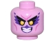 Part No: 3626pb3512  Name: Minifigure, Head Alien Female Black Eyebrows, Dark Purple Feathers and Lips, Yellow Eyes, and Dark Pink Cheek Lines Pattern