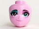 Part No: 47798  Name: Mini Doll, Head Friends with Black Eyebrows, Dark Turquoise Left Eye, Dark Pink Right Eye, Eye Shadow, Dots, and Lopsided Grin Pattern