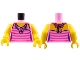 Part No: 973pb1978c01  Name: Torso Female Top with Dark Pink Stripes and Flower Necklace Pattern / Yellow Arms / Yellow Hands
