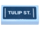 Part No: 3069pb1388  Name: Tile 1 x 2 with Dark Blue Street Sign with White 'TULIP ST.' and Vertical Lines Pattern (Sticker) - Set 42671