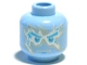 Part No: 3626pb0760  Name: Minifigure, Head Metallic Cyan Eyebrows, Eyes, Scars and Chin Dimple, White and Silver Shards Ice Energy, Stern Pattern