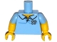 Lot ID: 407434147  Part No: 973pb1832c01  Name: Torso Shirt Open Collar with Chest Hair, Hammer and Saw Pattern / Yellow Arms with Molded Bright Light Blue Short Sleeves Pattern / Yellow Hands