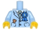 Lot ID: 100616324  Part No: 973pb2398c01  Name: Torso Suit Jacket with Blue and Gold Striped Tie, Blue 1st Place Ribbon, Dog Treat Bone in Pocket Pattern / Bright Light Blue Arms / Yellow Hands