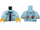 Part No: 973pb3668c01  Name: Torso Denim Jacket over Black Shirt with Badges, 'YO!', 'POW!' and Silver Necklace with 'P' Pendant Pattern / Bright Light Blue Arms / Yellow Hands